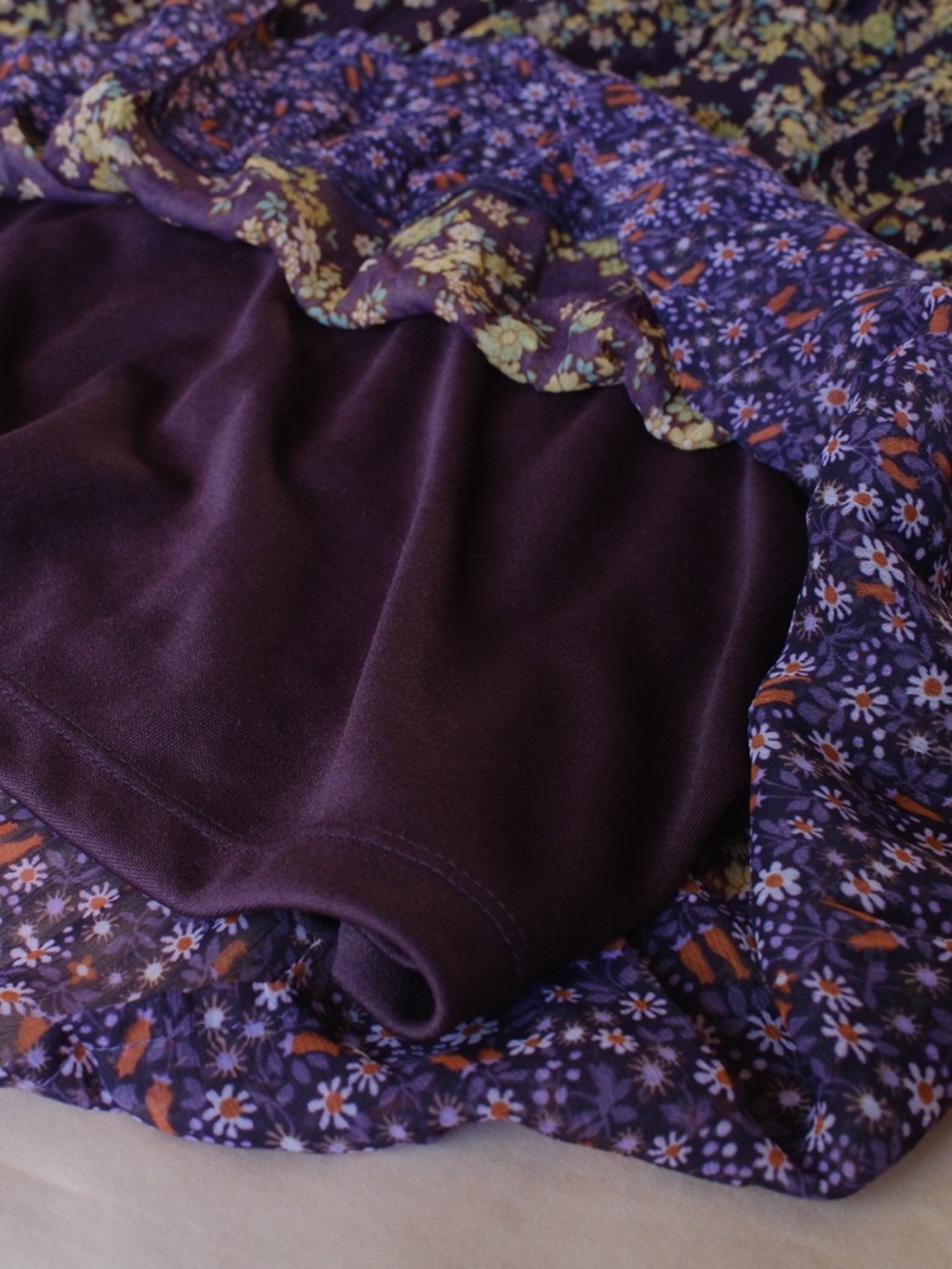 Fire Los Angeles Floral Babydoll Dress Flutter Sleeve Boho Purple Size L - Picture 8 of 10